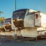 row of rv's at rv dealership